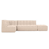 ROHOVÁ SEDAČKA modulární ve tvaru L s taburetem, plyšová tkanina Pop, Krémová, Levá strana, LAZY L s taburetem - krémová, dřevo (333/173cm) - Kaiser Möbel
