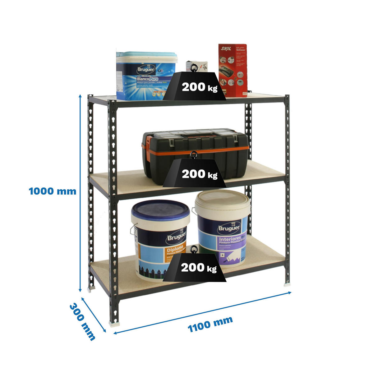 SCHWERLASTREGAL Small Muli HxBxT 100 x 110 x 30 cm 3 Fachböden Fachlast 200 kg Anthrazit - Anthrazit, Metall (110/100/30cm) - PROREGAL