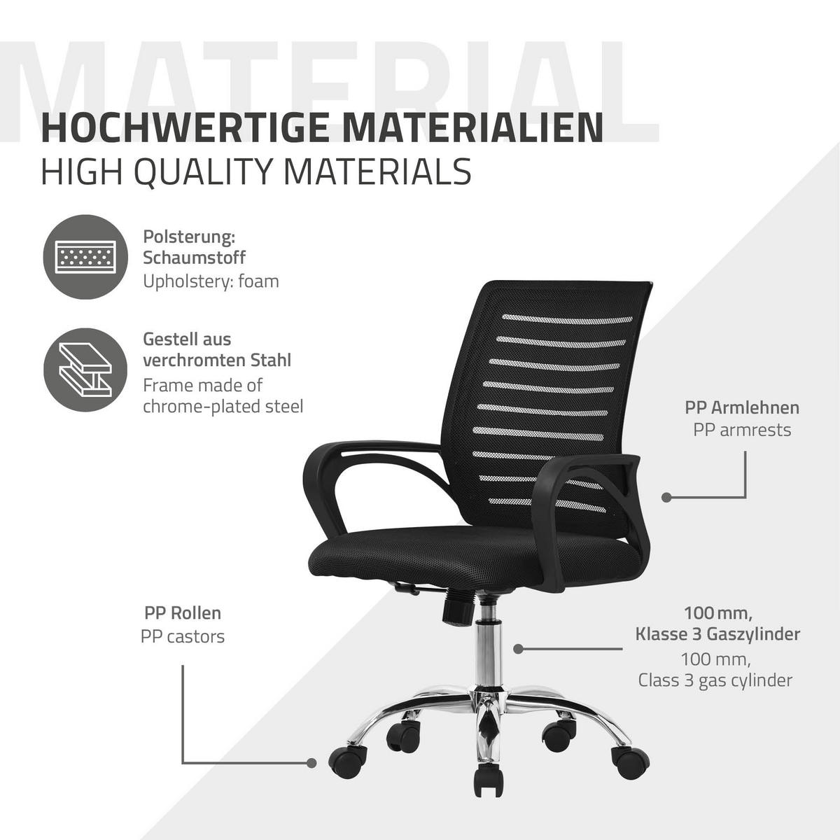 SCHREIBTISCHSTUHL Classic schwarz - Schwarz, Metall (54/99/59cm) - ML-DESIGN