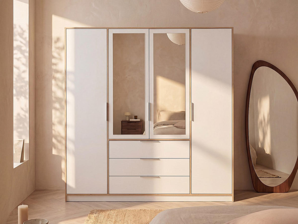 KLEIDERSCHRANK - 196 cm x 58 cm - Holz, Platte - Naturfarben Hell, Weiß LAMIKI - Naturfarben/Weiß, Holz (196/200/58cm) - Vente-Unique