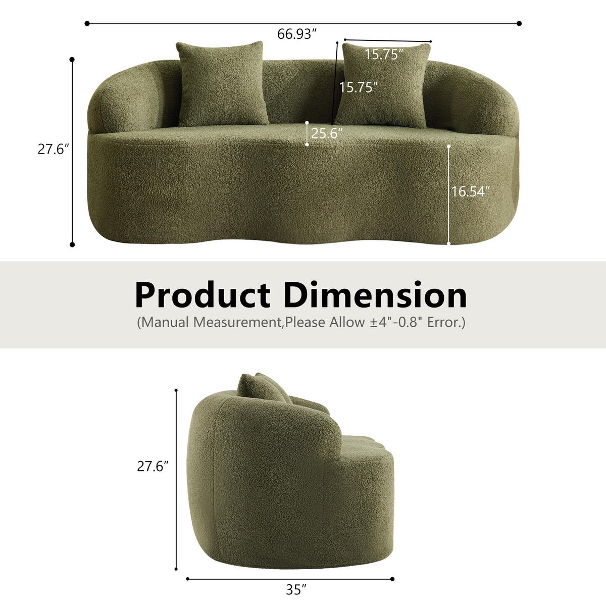 2-SITZER SOFA Polyester Grün mit 2 Kissen - Grün, Holzwerkstoff/Textil (170/70/89cm) - WISHDOR