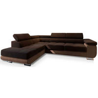ECKSOFA SELVA L-S Braun Velours-Stoff mit Schlaffunktion - Braun, Holz (275/202cm) - MASSENO