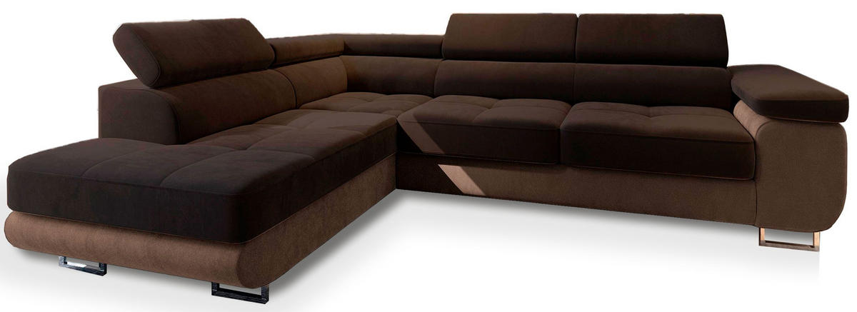 ECKSOFA SELVA L-S Braun Velours-Stoff mit Schlaffunktion - Braun, Holz (275/202cm) - MASSENO