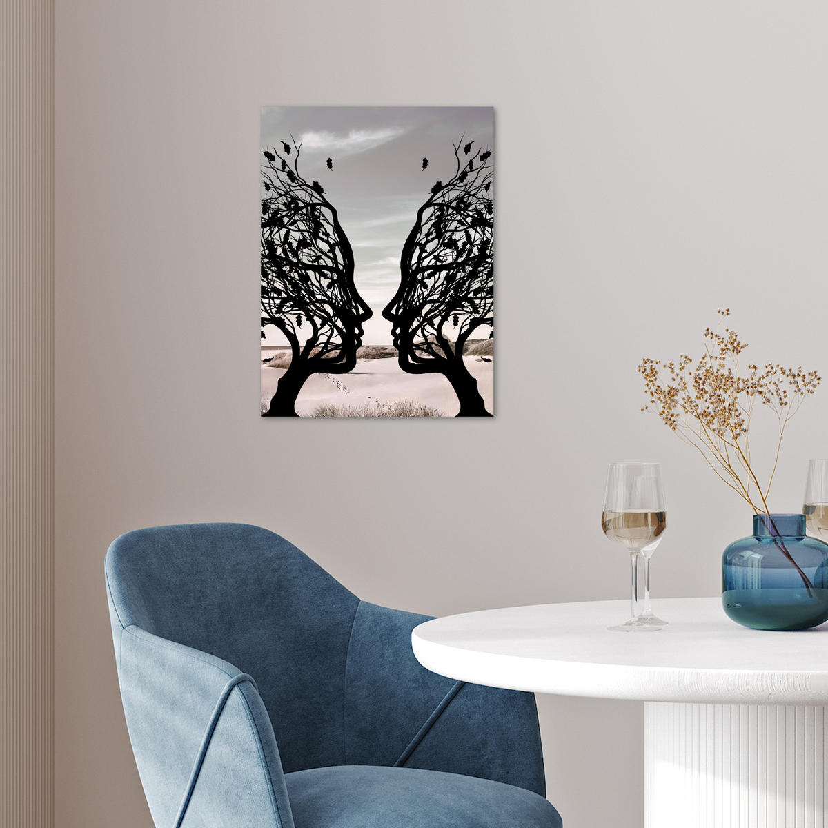 POSTER Strand - Meer - Menschen - Baum - Moderne Kunst 30x40 cm - Hellgrau, Papier (30/40/0.1cm) - MuchoWow