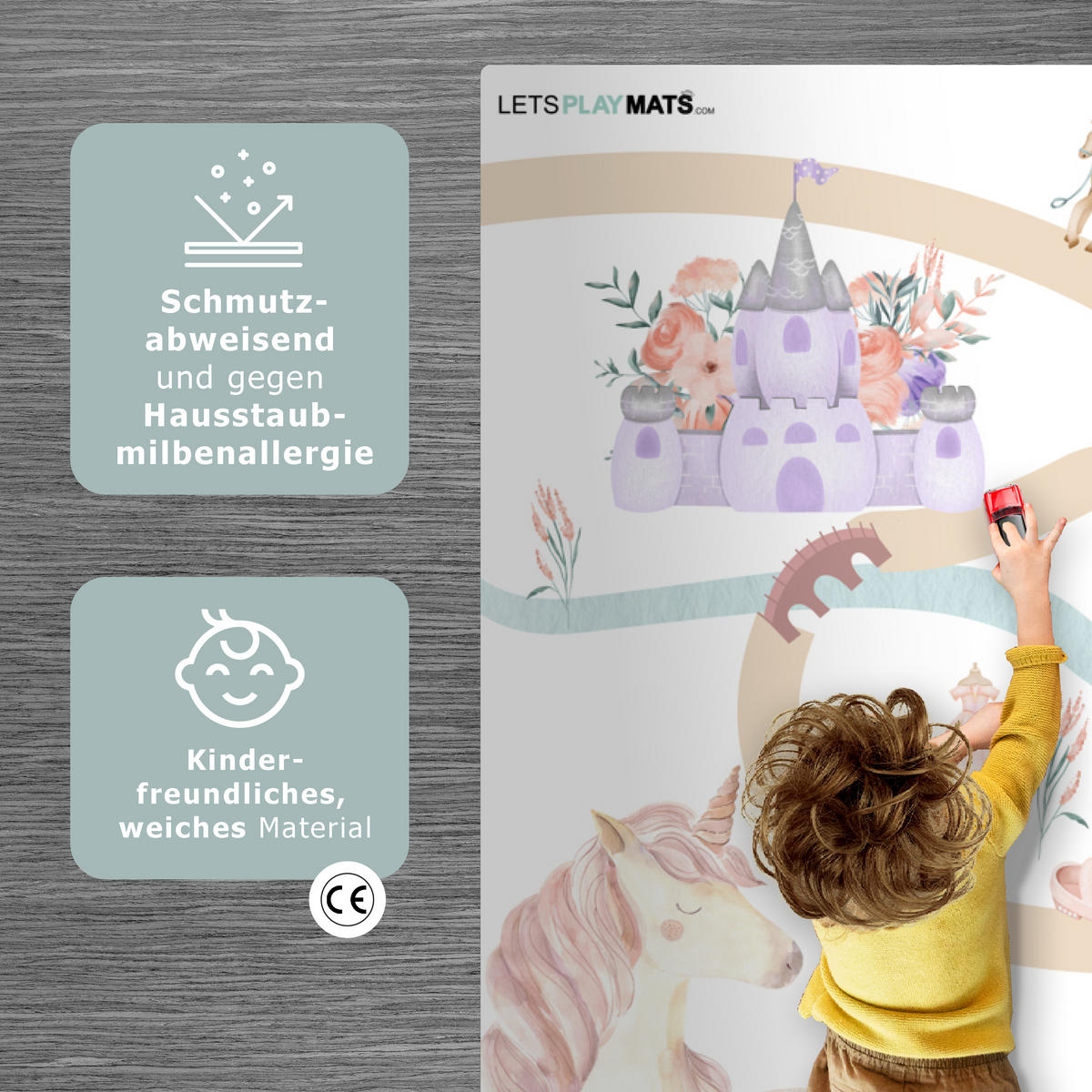 KINDERTEPPICH Prinzessin - Schloss - Blumen - Einhorn - Mädchen 180x120 cm - Multicolor, Kunststoff (180/120cm) - MuchoWow