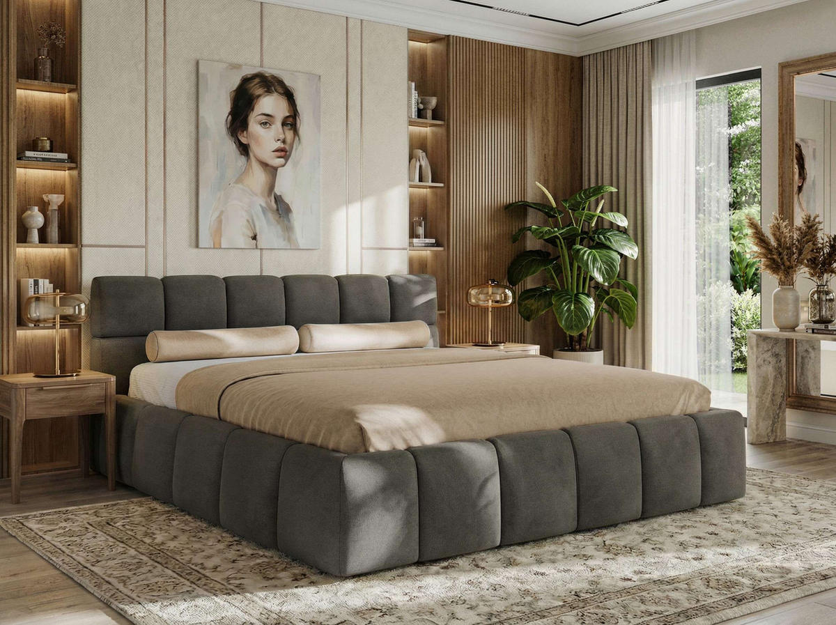 ČALÚNENÁ POSTEĽ NIRA CLASSIC 160/200 - Tmavosivá Velvet - Penová matrac - tmavosivá, textil (160/200cm) - MKS