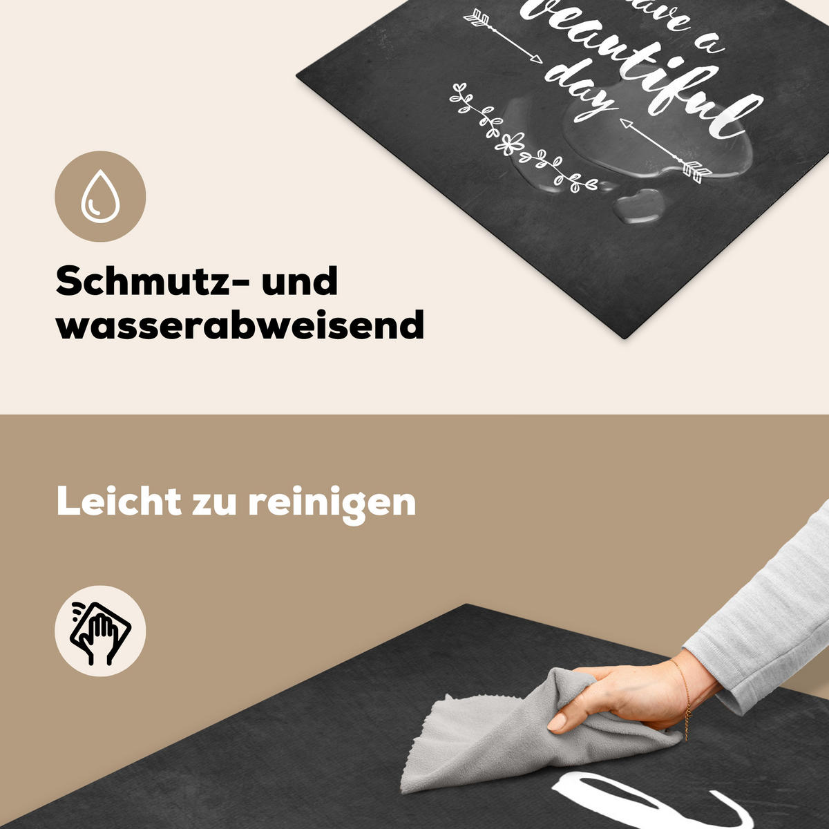 HERDABDECKPLATTE Zitat - Einen schönen Tag - Grau - Weiß Herdabdeckung Induktionsfeld 60x52 cm - Anthrazit, Kunststoff (60/52/0.2cm) - MuchoWow