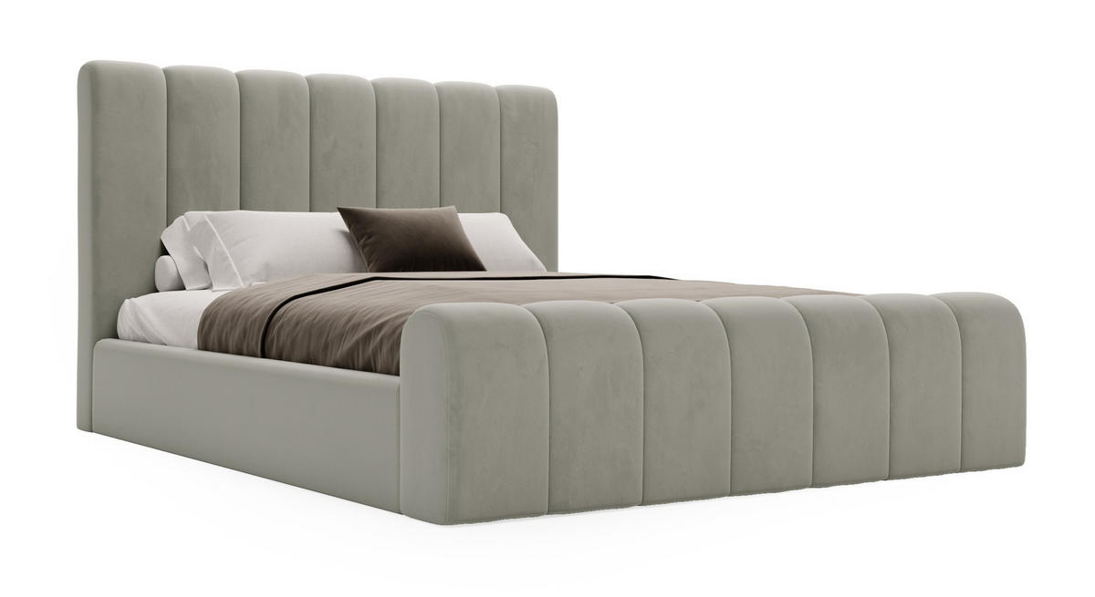 DOPPELBETT 140x200 Valetta mit Bettkasten, Velvet Hellgrau - Hellgrau, Holz/Textil (140/200cm) - Emporius