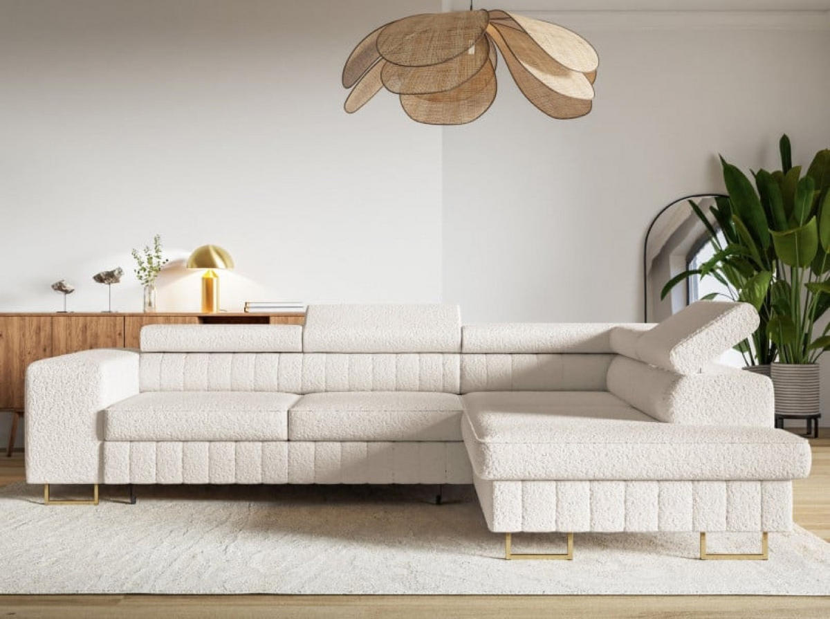 ECKSOFA MIlch Catch Me 01 Goldene Beine Rechts - Ecru/Weiß, Textil (203/274cm) - Sepro Meble