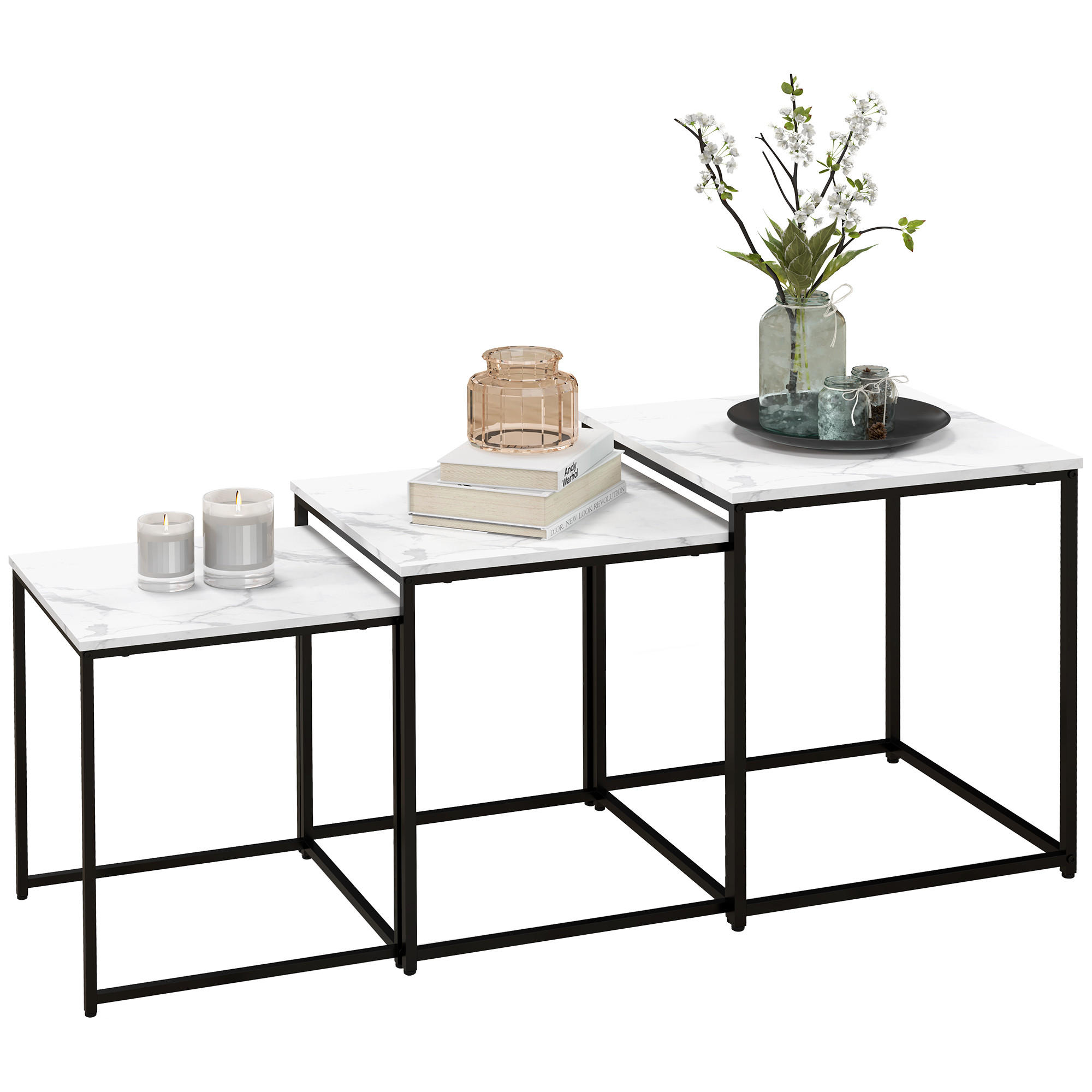 BEISTELLTISCH Weiß 3 Stück - Weiß, Naturmaterialien (50/50/60cm) - GiPP