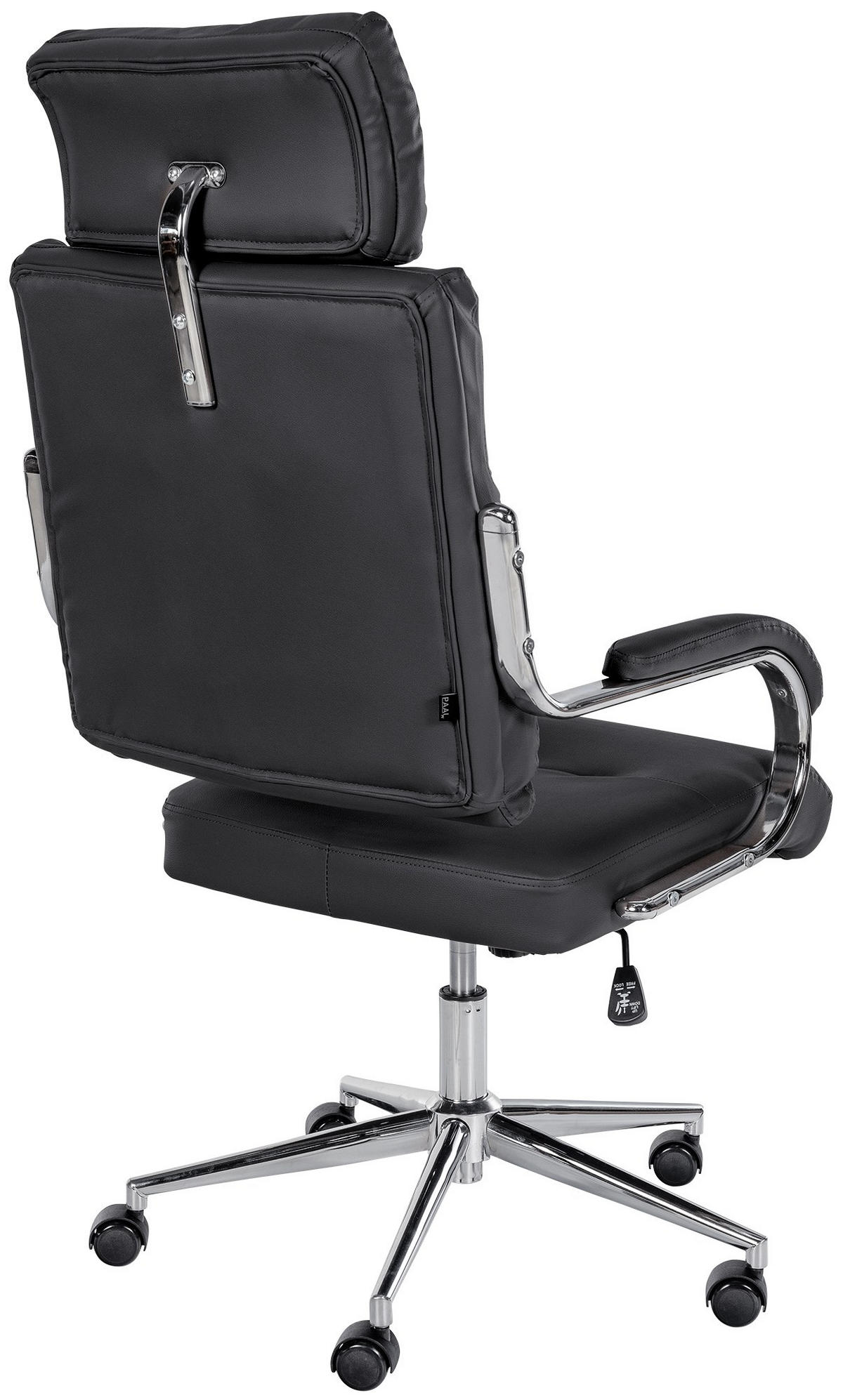 DREHSTUHL Lederlook Schwarz - Chromfarben/Schwarz, Textil/Metall (61/119/78cm) - CLP