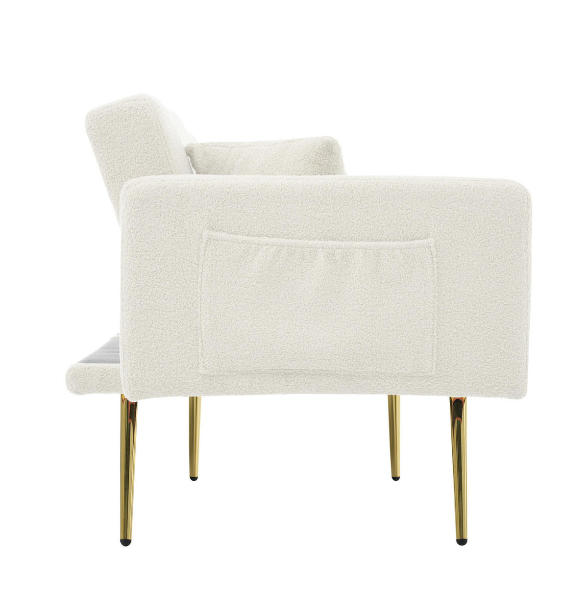 SCHLAFSOFA aus Lammwollstoff 175x64x72 cm Weiß mit Bettfunktion, verstellbarer Rückenlehne und Seitentaschen - Weiß, Kunststoff (175/72/64cm) - Modfu