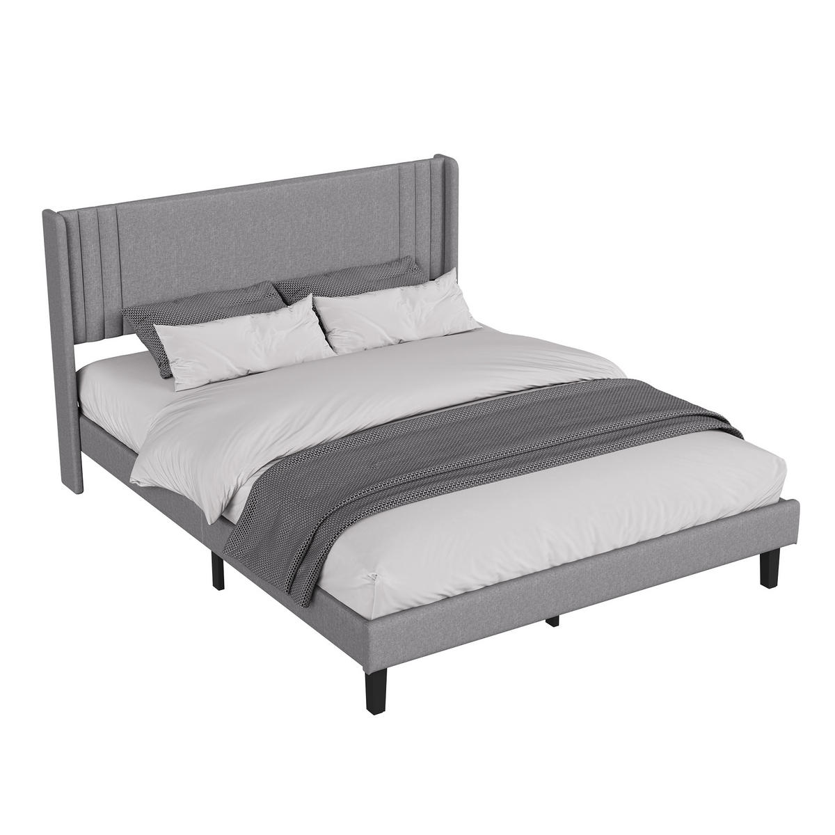 POLSTERBETT 140x200 cm Doppelbett mit Lattenrost, Leinenstoff Grau - Grau, Metall (140/200cm) - EuroLiving
