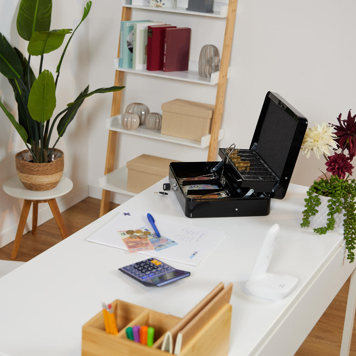 GELDKASSETTE Euro-Münzzählbrett - Schwarz, Kunststoff/Metall (30.5/8.5/24.5cm) - Relaxdays