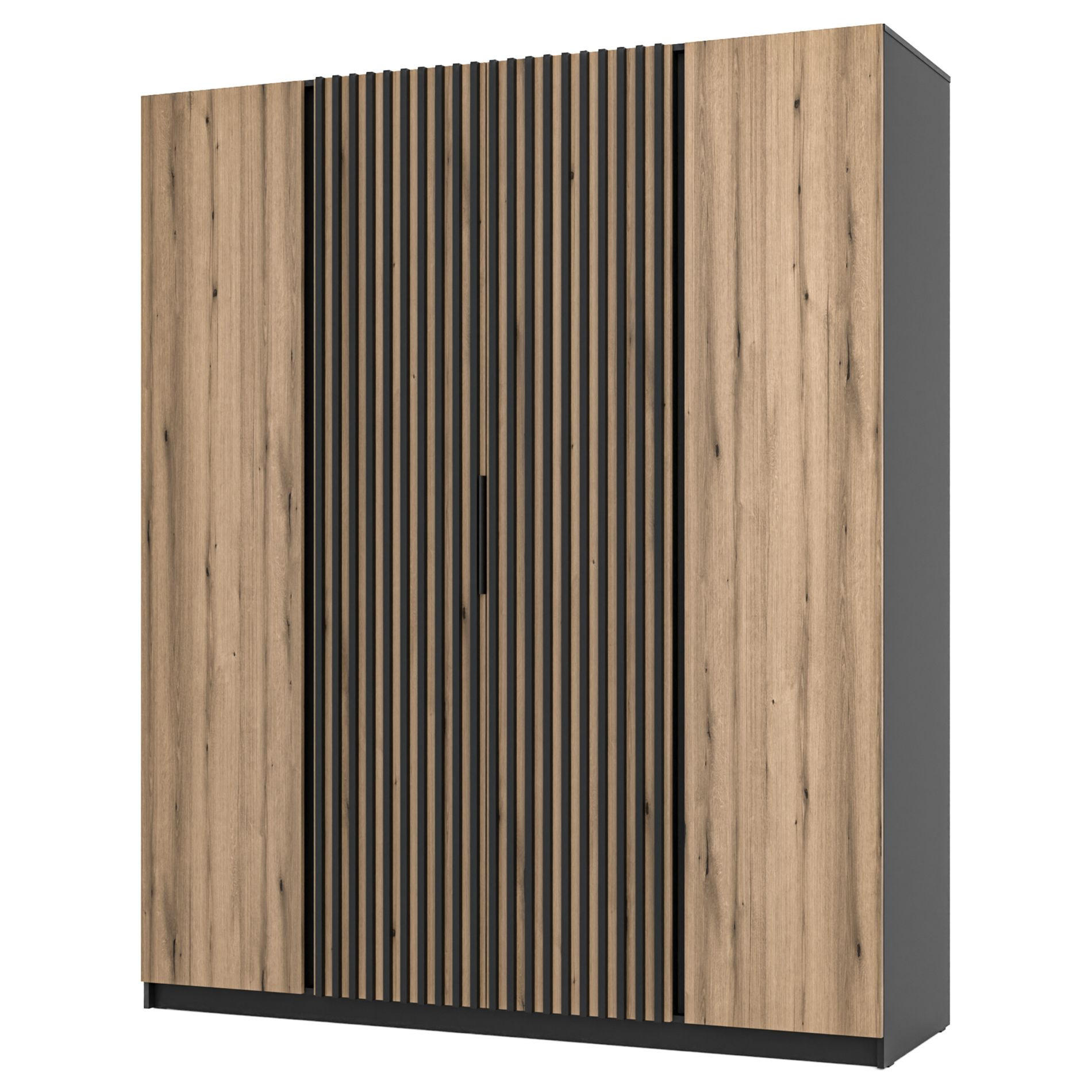 KLEIDERSCHRANK Kaja Eiche/ Schwarz 200 cm - Eichefarben/Schwarz, Holzwerkstoff/Metall (200/239/61.9cm) - Selsey