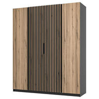 KLEIDERSCHRANK Kaja Eiche/ Schwarz 200 cm - Eichefarben/Schwarz, Holzwerkstoff/Metall (200/239/61.9cm) - Selsey