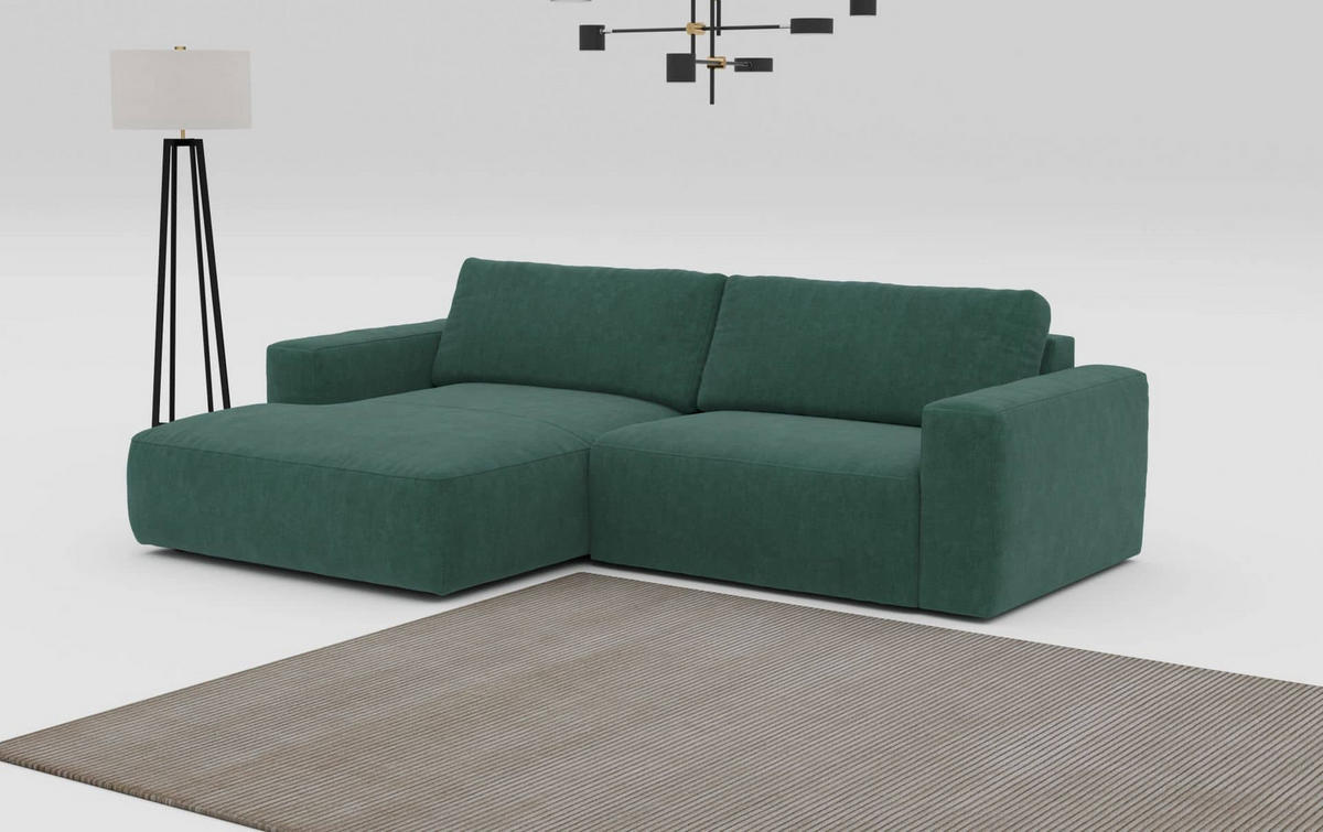 ECKSOFA mit losen Rückenkissen, wasserabweisender All Senses Stoff - Schwarz/Grün, Holz/Kunststoff (288/175cm) - Cotta