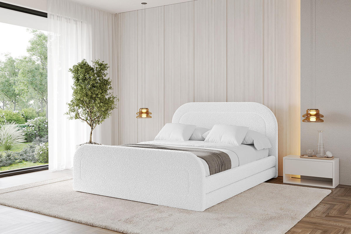 POLSTERBETT mit Bettkasten, Fußteil und Lattenrost, Boxbett mit Matratze H3/H4 - LERIS-Z 180x200 Weiß - Weiß, Holzwerkstoff/Textil (180/200cm) - ALTDECOR