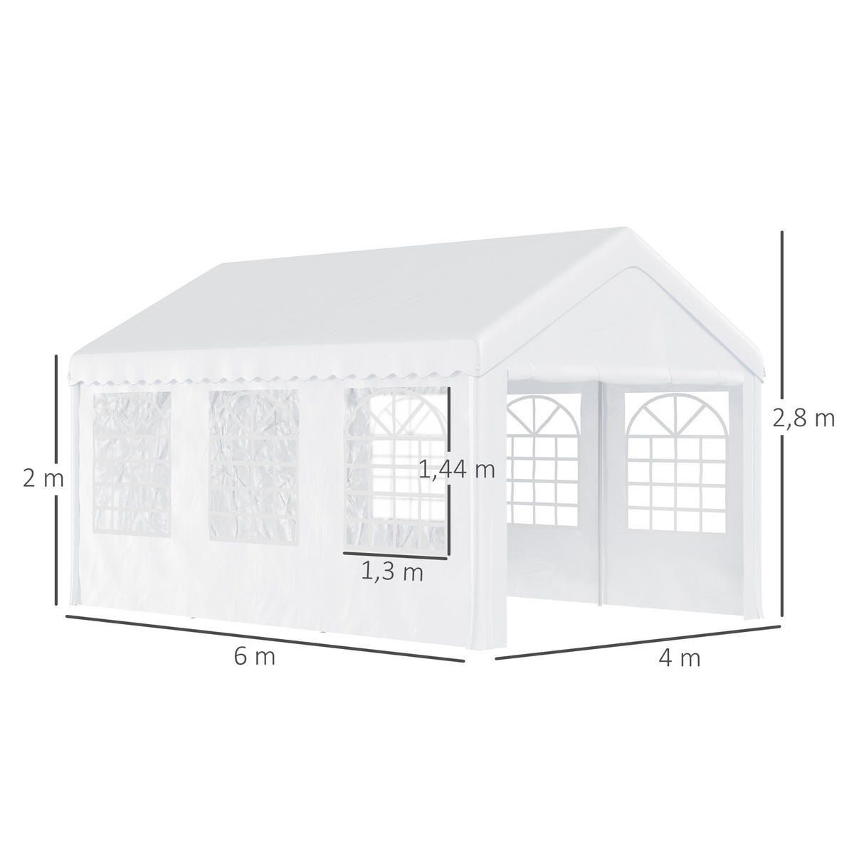 PAVILLON DE-12575 6x4 m mit 8 Fenstern Weiß - Weiß, Kunststoff (400/280/600cm) - ComfortXL