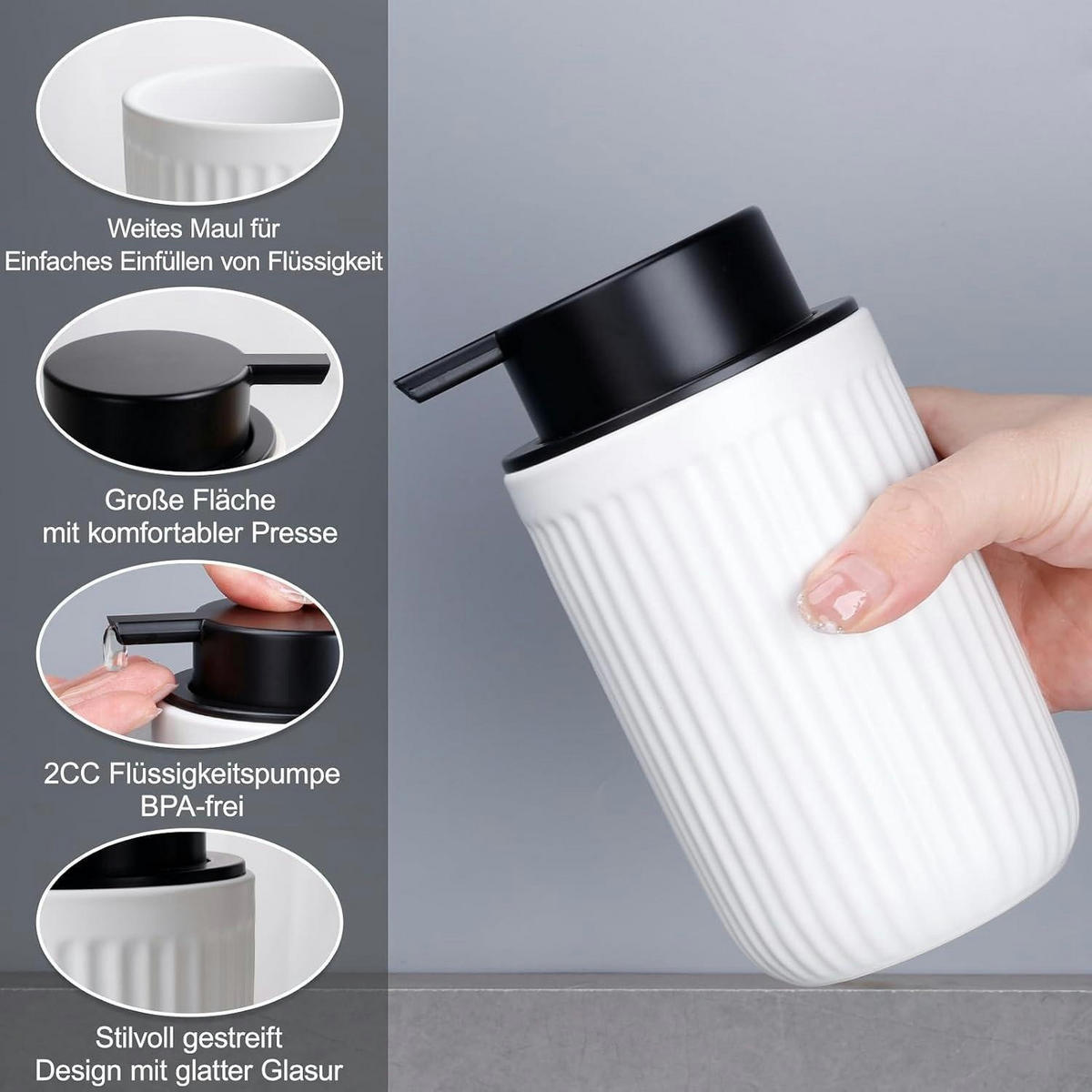 SEIFENSPENDER Keramik Weiß 350ml - Weiß, Keramik (8/14/8cm)