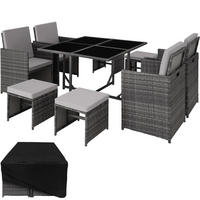 RATTAN SITZGRUPPE Bilbao,zusammenschiebbar, inklusive Schutzhülle,grau - Grau, Kunststoff - tectake