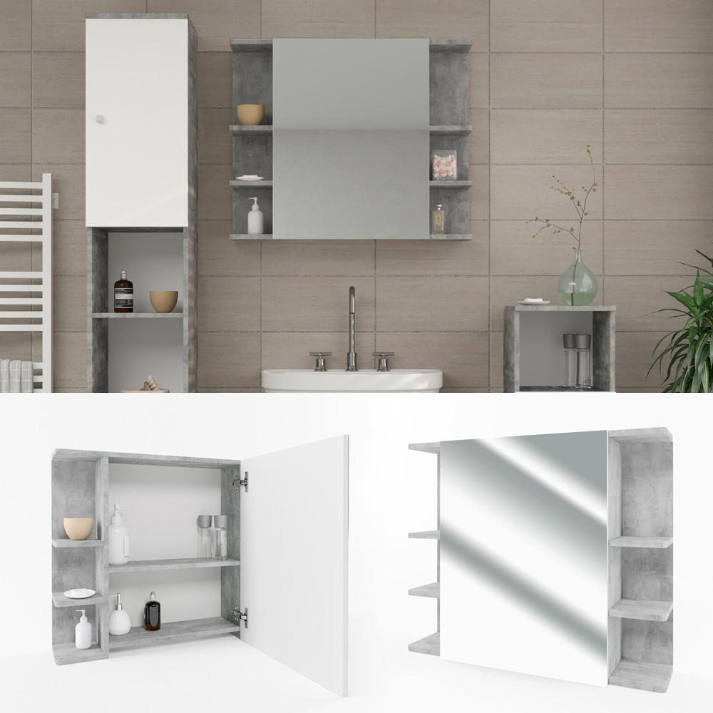 BADSPIEGELSCHRANK Fynn Beton 79.6 x 64 cm - Schieferfarben, Holzwerkstoff (79.6/64/21.2cm) - Vicco