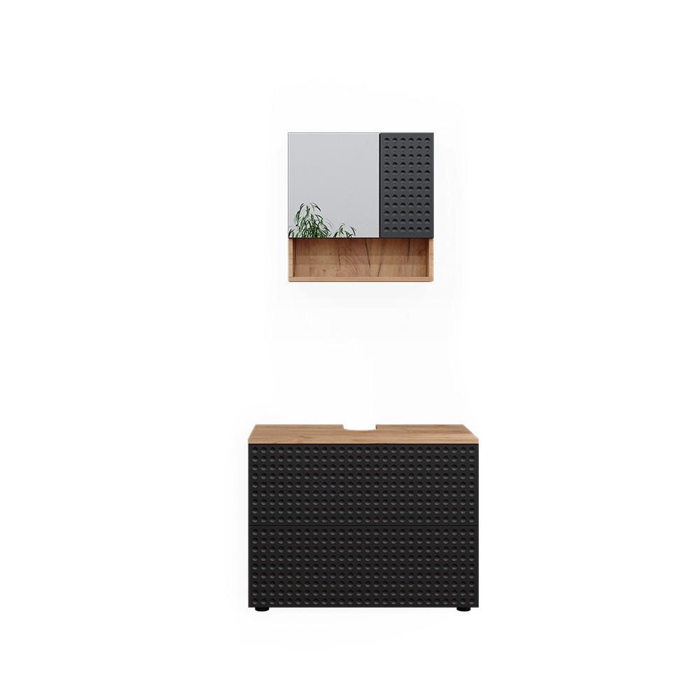 BADMÖBEL-SET Irma Anthrazit gepunktet 2 Teile - Anthrazit/Eiche Wotan, Holzwerkstoff (80/58.6/41cm) - Vicco
