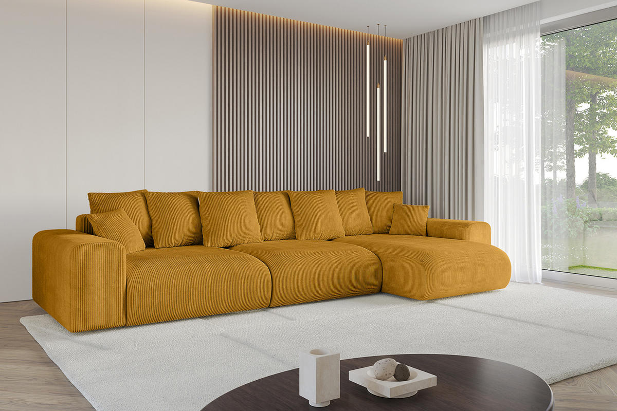 ECKSOFA Ottomane rechts ESKAR-L 364x176x84 Currygelb Cord - Currygelb/Schwarz, Holzwerkstoff/Kunststoff (176/364cm) - ALTDECOR