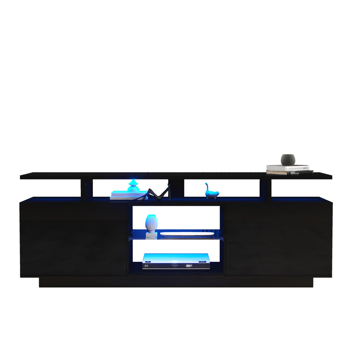 LOWBOARD 140/35/55 cm Schwarz aus Spanplatte mit LED-Beleuchtung - Schwarz, Holzwerkstoff (35/55/140cm) - OKMYHOME