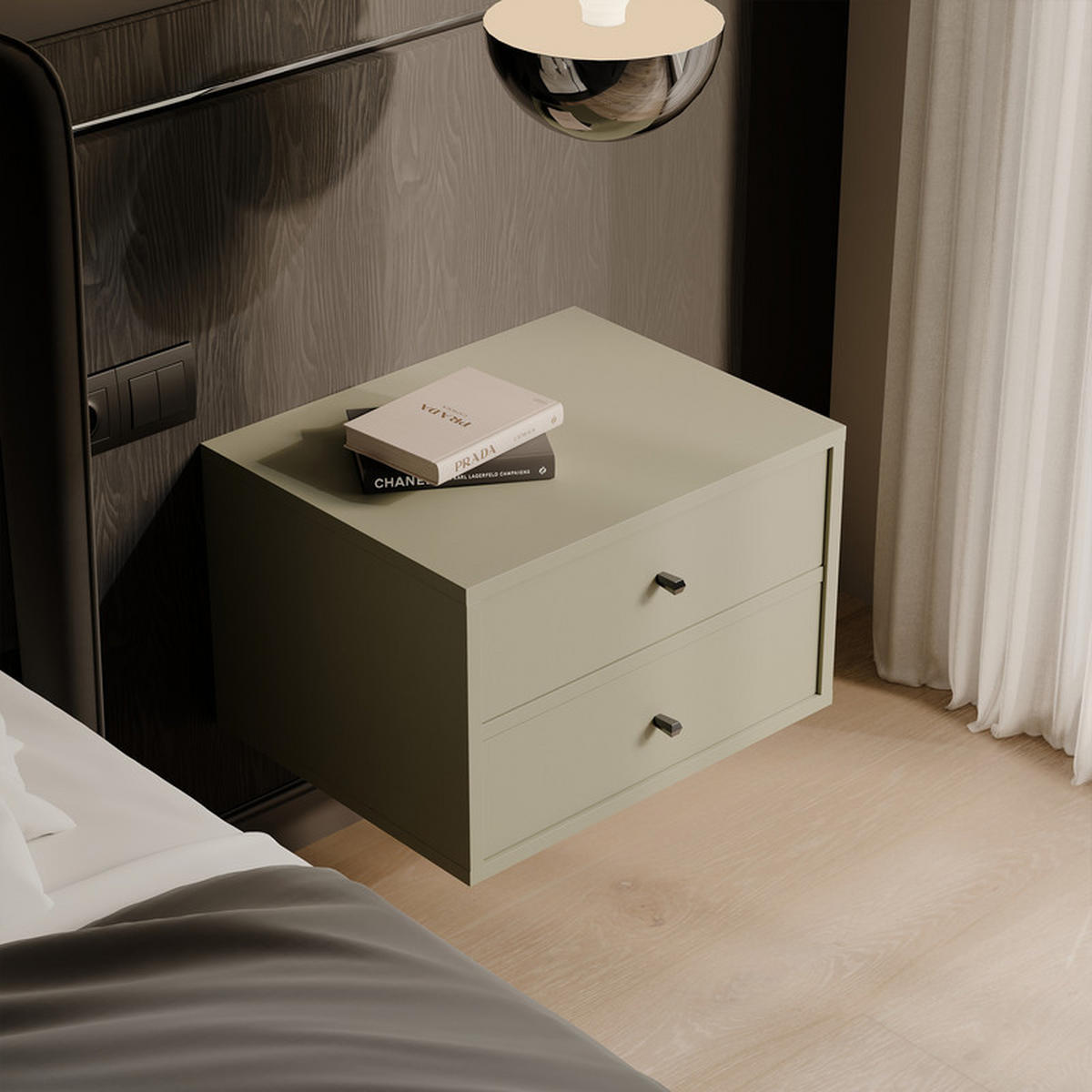 NACHTSCHRANK FLOW 52/41/35 cm Eukalyptus - Hellgrün, Holzwerkstoff/Metall (52/35/41cm) - Idohome