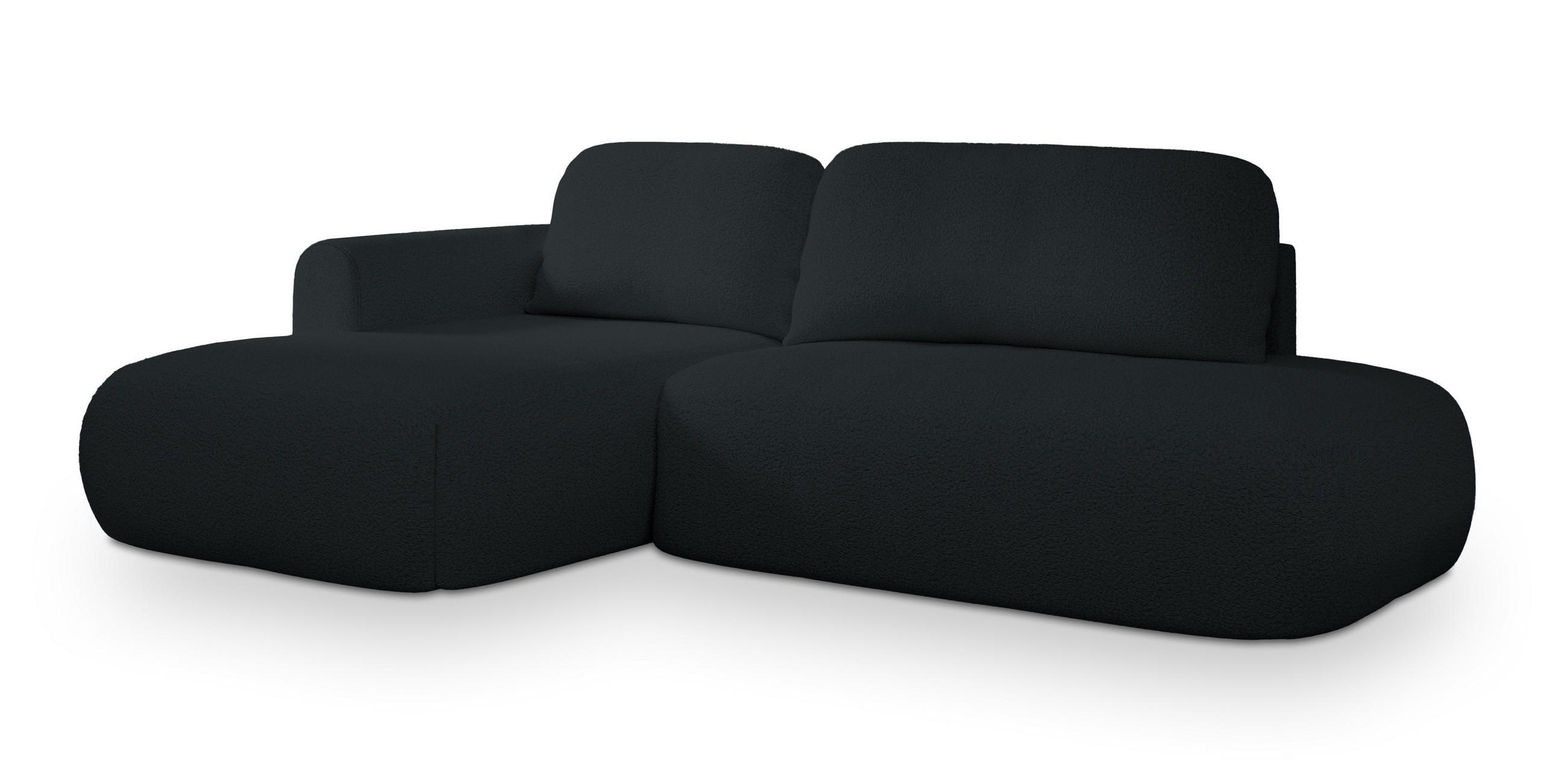 ECKSOFA NUVIRA L-S Schwarz Boucle-Stoff mit Schlaffunktion - Schwarz, Holz (274/165cm) - MASSENO