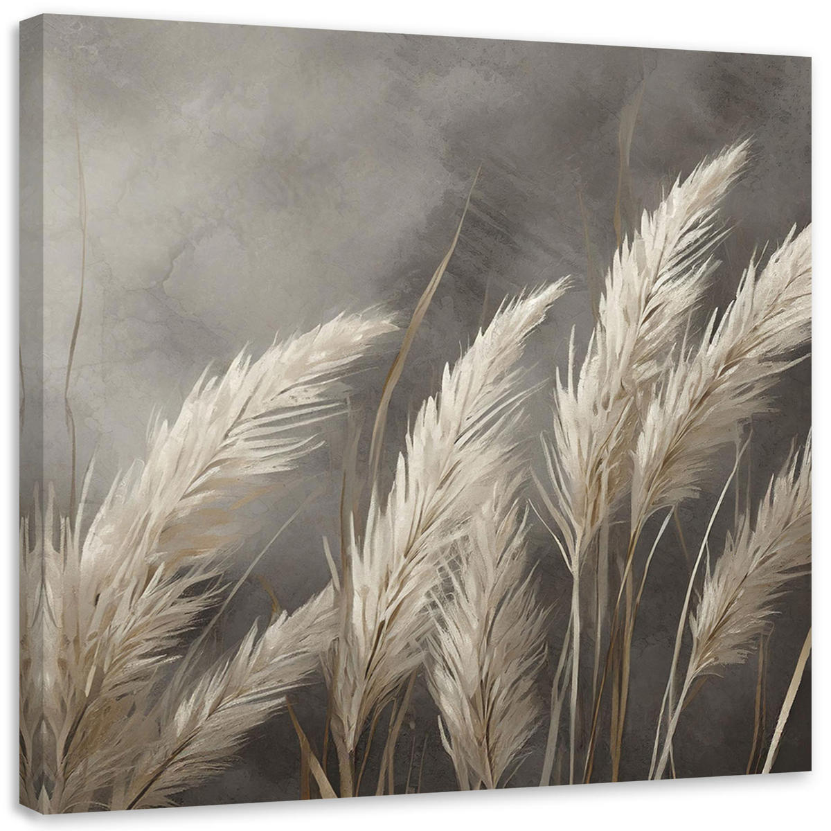 WANDBILD gras natur botanik beige - Grau, Textil (50/50cm) - Feeby