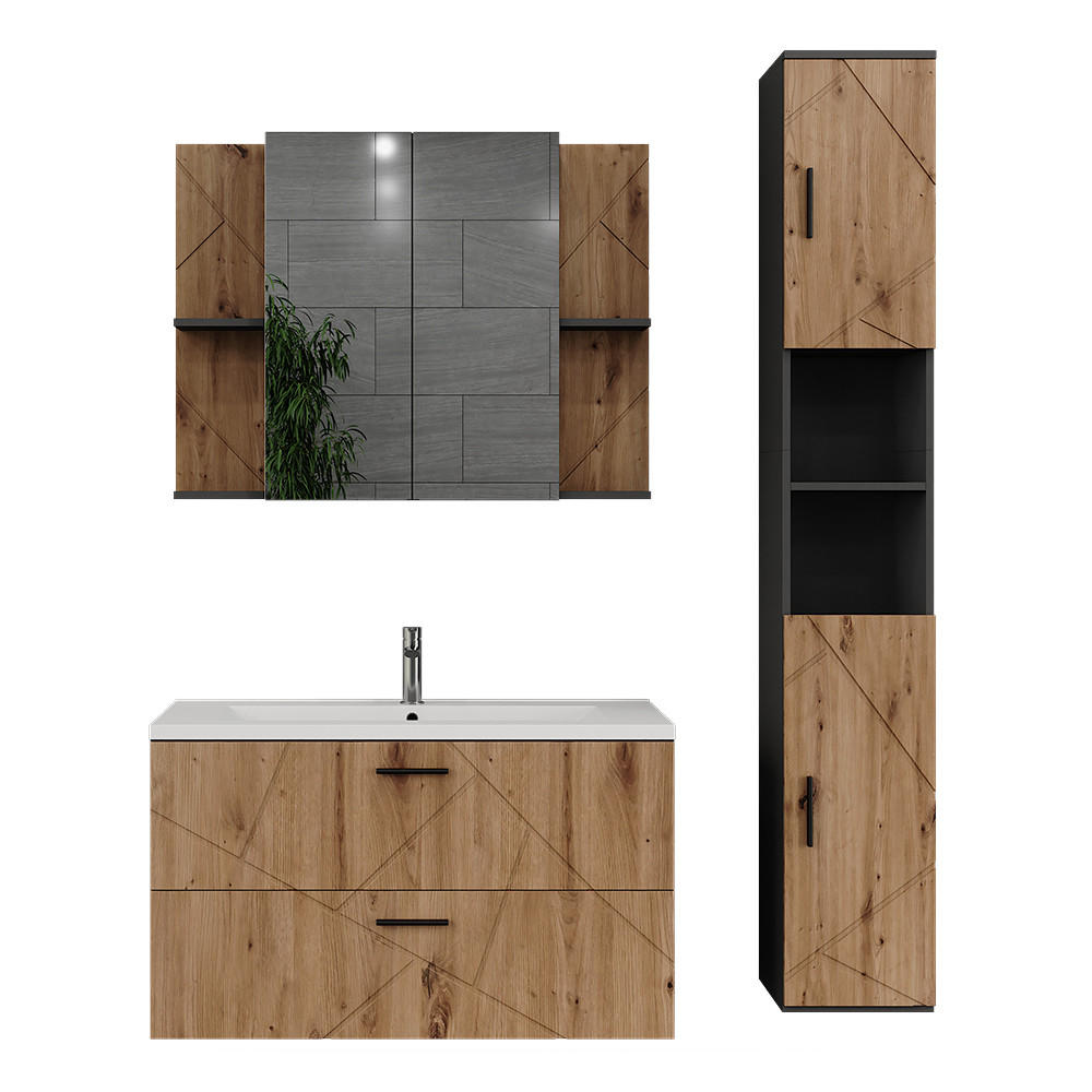BADRUMSMÖBELSET Irma, antracit/Goldkraft ek, 3 delar Antracit, Ekfärgad 57/100/44.6 cm