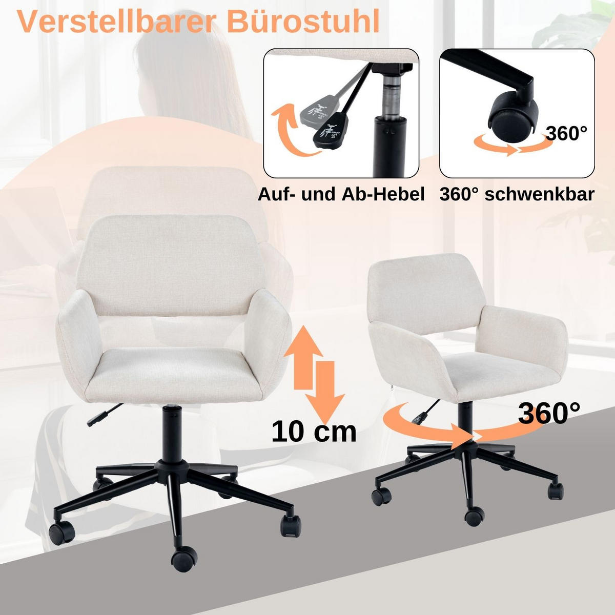 DREHSTUHL Chenille beige - Chromfarben/Beige, Textil/Metall (54/85/56cm) - Urban Meuble