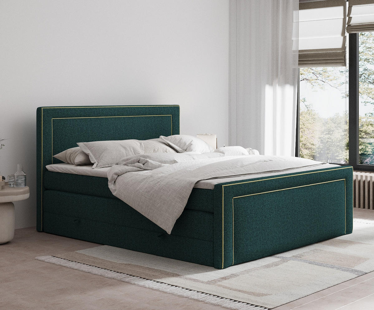 BOXSPRINGBETT Luxora Grün 200/200 cm - Schwarz/Grün, Holz/Holzwerkstoff (200/200cm) - Maison de Reve