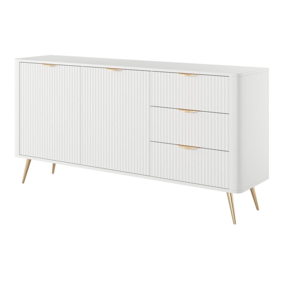 SIDEBOARD Vespasia 2T 3S Beige 163,2/81,2/38 cm – Geriffelte Fronten - Goldfarben/Weiß, Holzwerkstoff/Metall (163.2/81.2/38cm) - AX Living