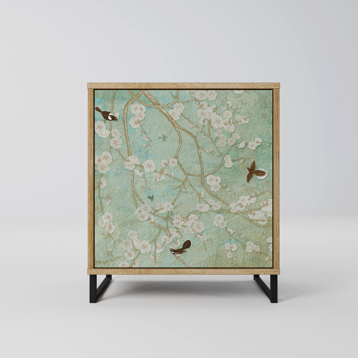 SIDEBOARD BLOOMING CHARM, Eichefarben, 57,5x42x67,5 cm, Schwarze Metall-Rahmenfüße - Eichefarben/Multicolor, Holzwerkstoff/Metall (57.5/67.5/42cm) - SpaceRebels