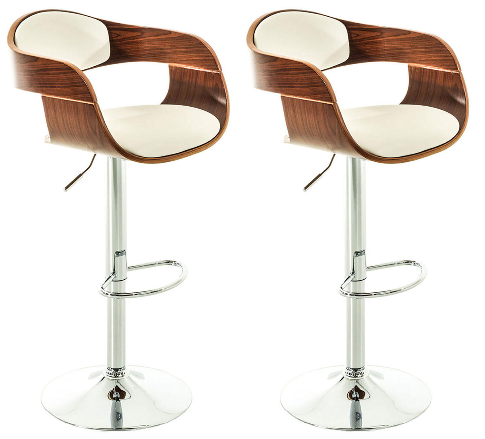 BARHOCKER 2er Set Lederlook walnuss/weiß - Walnussfarben/Weiß, Textil/Metall (50/88/48cm) - CLP