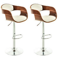 BARHOCKER 2er Set Lederlook walnuss/weiß - Walnussfarben/Weiß, Textil/Metall (50/88/48cm) - CLP