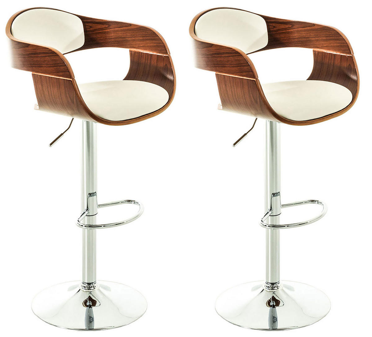 BARHOCKER 2er Set Lederlook walnuss/weiß - Walnussfarben/Weiß, Textil/Metall (50/88/48cm) - CLP