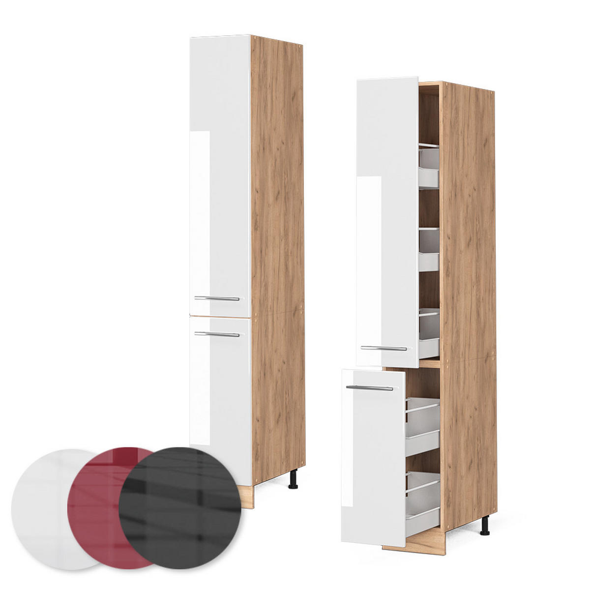 APOTHEKERSCHRANK Fame-Line Weiß Hochglanz 30 cm - Honigeiche/Weiß Hochglanz, Holzwerkstoff (30/206.8/58cm) - Vicco