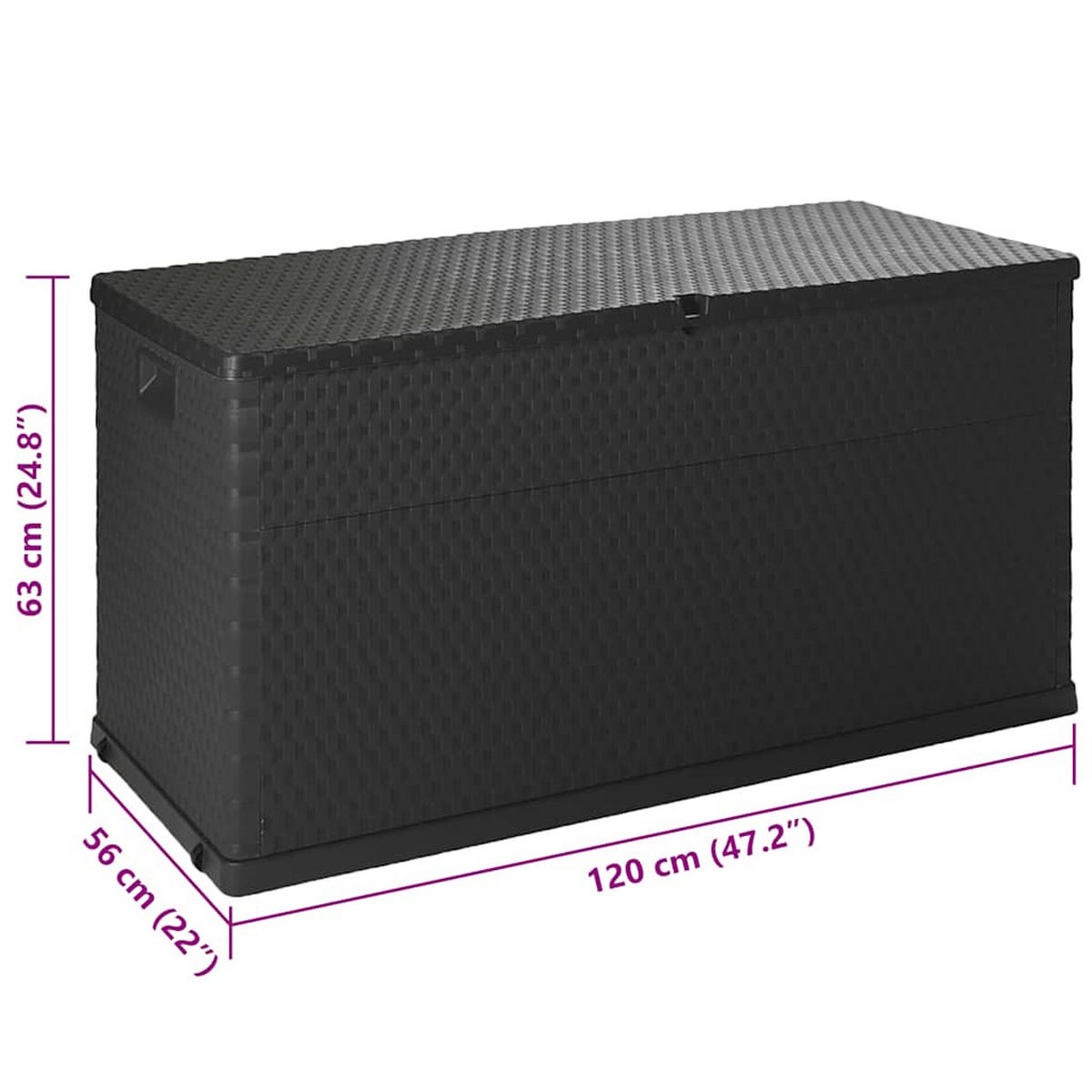 GARTENBOX, Witterungsbeständig, 120/56/63 cm, aus PP Rattan, Anthrazit - Anthrazit, Kunststoff (120/63/56cm) - vidaXL