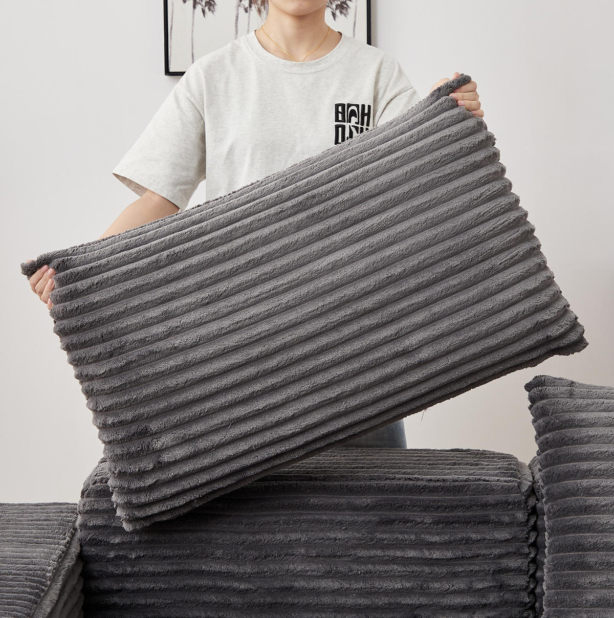 SOFA-BETT modular mit Fußstütze Cord Grey - Grau, Kunststoff (169.5/194cm) - Meubliv
