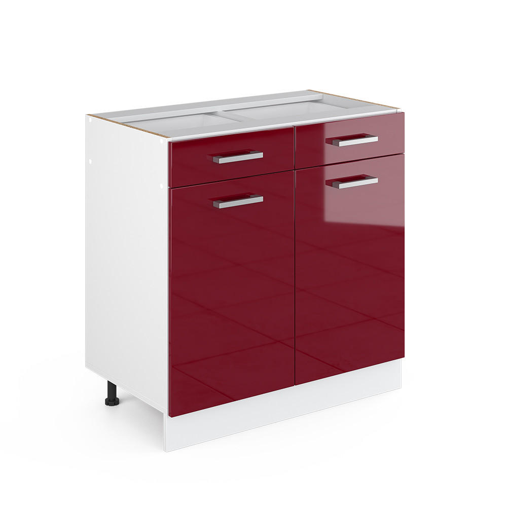 KÜCHENUNTERSCHRANK R-Line Rot Hochglanz 80 cm ohne Arbeitsplatte - Rot/Weiß, Holzwerkstoff (80/81.6/46cm) - Vicco