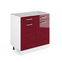 UNTERSCHRANK R-Line Bordeaux Hochglanz 80 cm mit Schubladen und Türen ohne AP - Bordeaux/Weiß, Holzwerkstoff (80/81.6/46cm) - Vicco