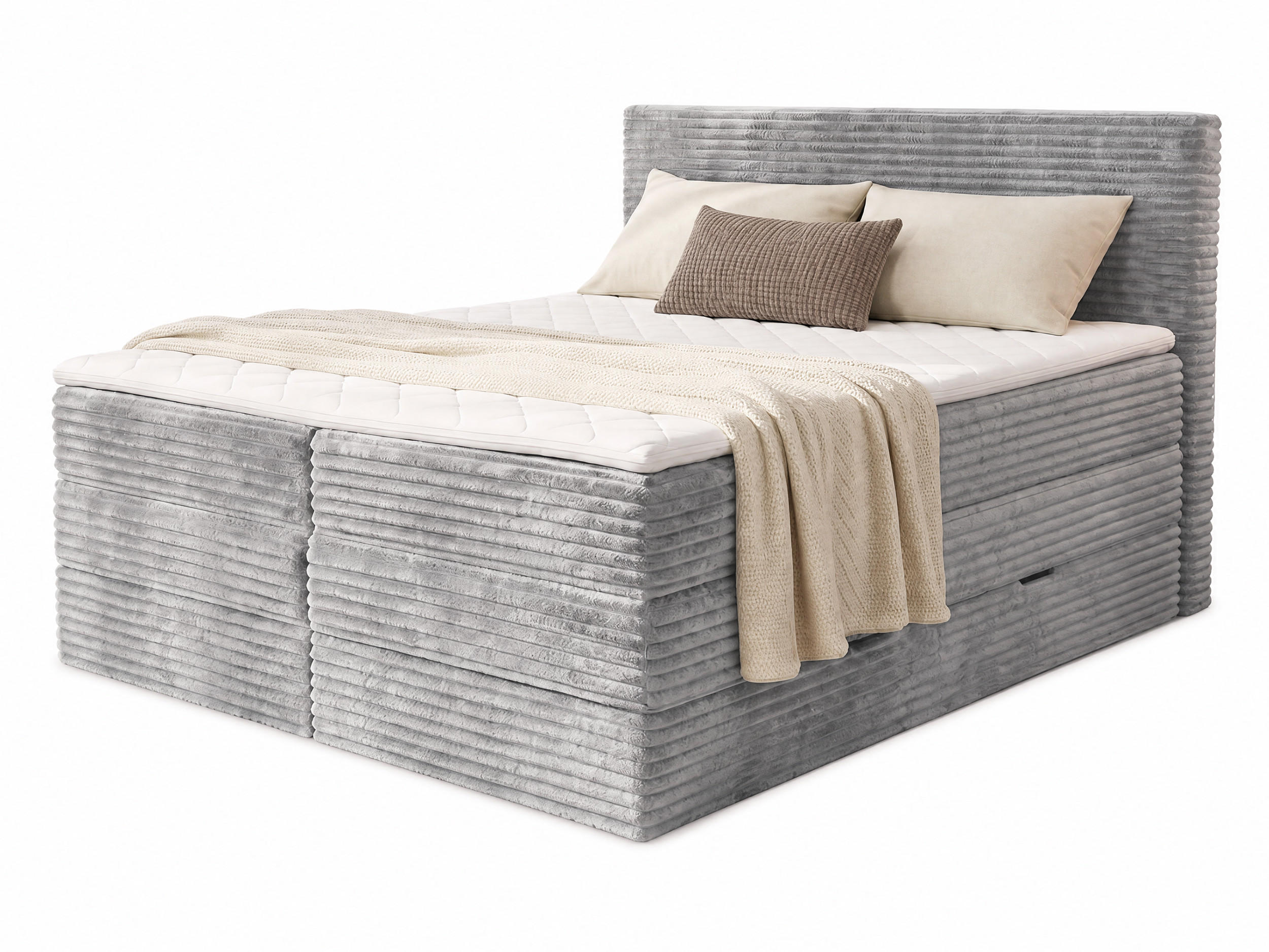 BOXSPRINGBETT Mollo Max - 180x200 - grau (Tilia 86, Cord) - Schwarz/Grau, Holz/Holzwerkstoff (180/200cm) - Sofnet