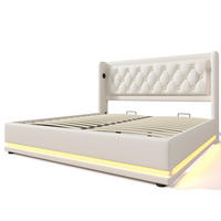 POLSTERBETT aus PU 140x200 cm Weiß mit Bettkasten, LED-Beleuchtung, USB-/Typ-C-Anschlüssen und Matratze - Weiß, Leder (140/200cm) - IVMEU