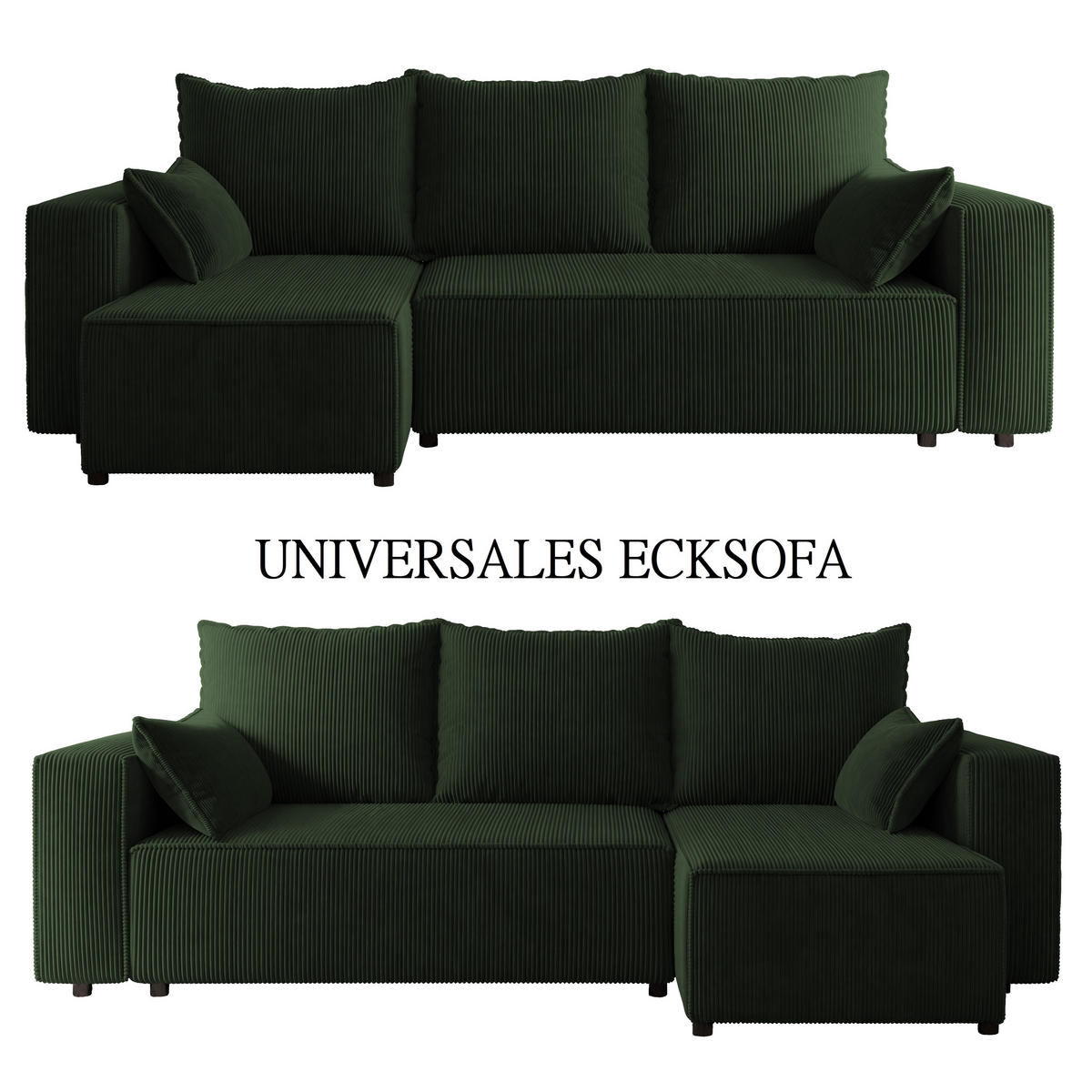 ECKSOFA Tobi mit Bettkasten und Schlaffunktion, L-Form, Cordstoff, Universal - Dunkelgrün, Holzwerkstoff (246/145cm) - 4ALL HOME