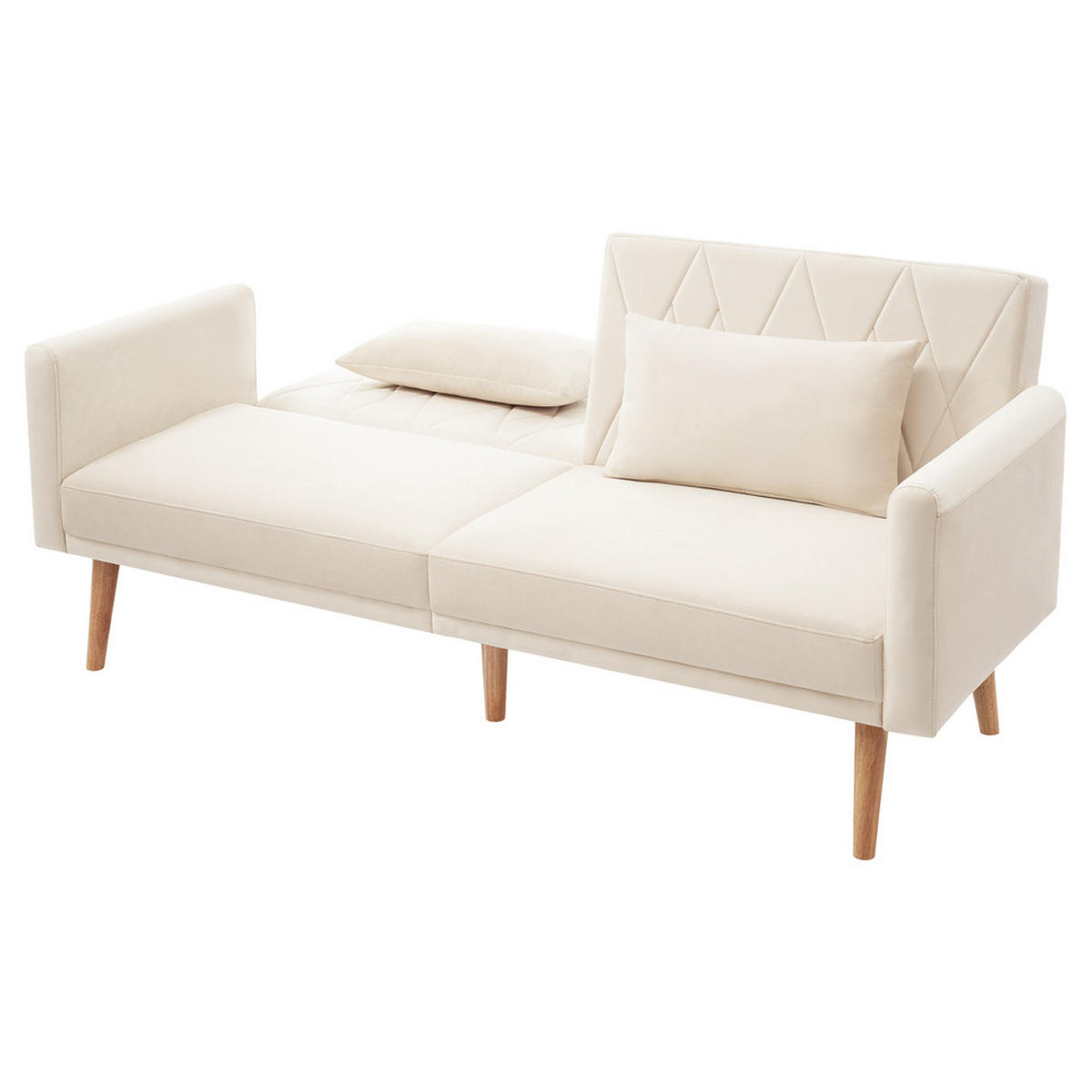 SCHLAFSOFA 2-Sitzer Samtstoff Bettfunktion Kompakt Beige - Beige, Holz (81.99/25.48/44.98cm) - FLIEKS