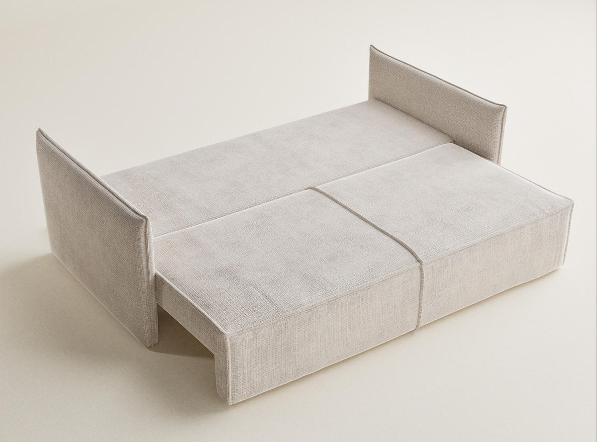 SOFA MIT SCHLAFFUNKTION Obra Creme Chenille-Stoff - Creme/Schwarz, Holz/Holzwerkstoff (220/70/107cm) - Maison de Reve